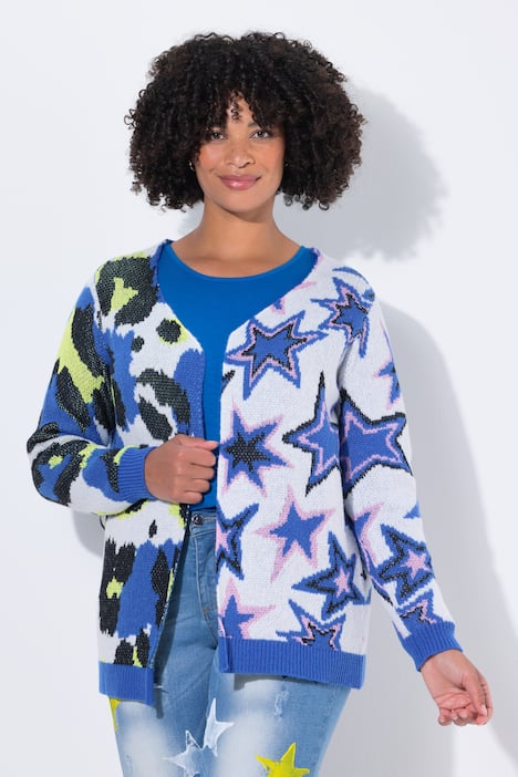 Strickjacke, Straight Fit, Mustermix, offene Form