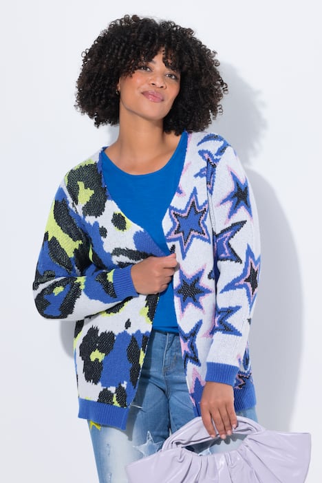 Strickjacke, Straight Fit, Mustermix, offene Form