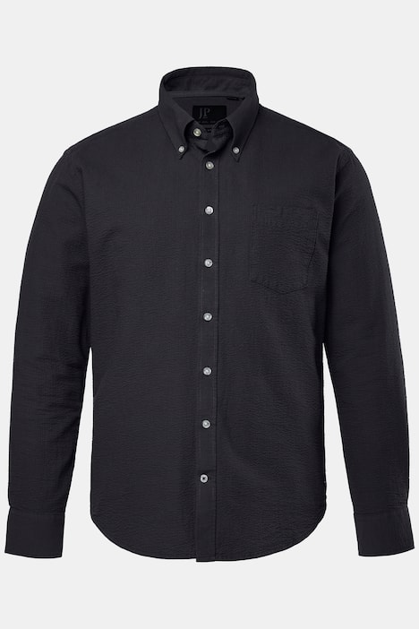 Chemise JP 1880 en seersucker, manches longues et col à pointes boutonnée, coupe Modern Fit - jusqu'au 8 XL