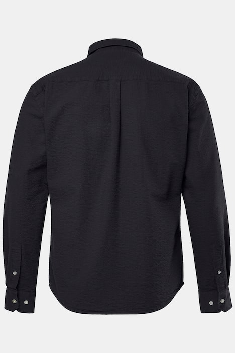 Chemise JP 1880 en seersucker, manches longues et col à pointes boutonnée, coupe Modern Fit - jusqu'au 8 XL