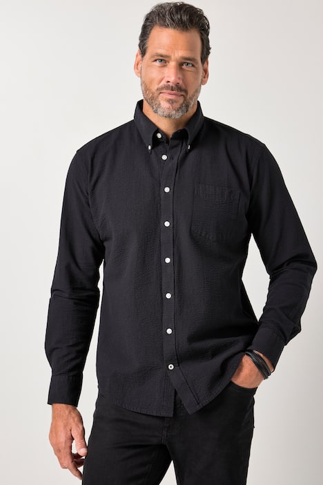 JP1880 Seersucker-Hemd, Langarm, Buttondown-Kragen, Modern Fit, bis 8 XL