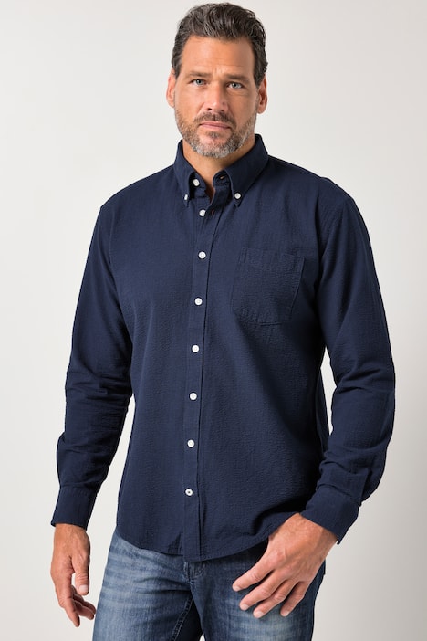 JP1880 Seersucker-Hemd, Langarm, Buttondown-Kragen, Modern Fit, bis 8 XL