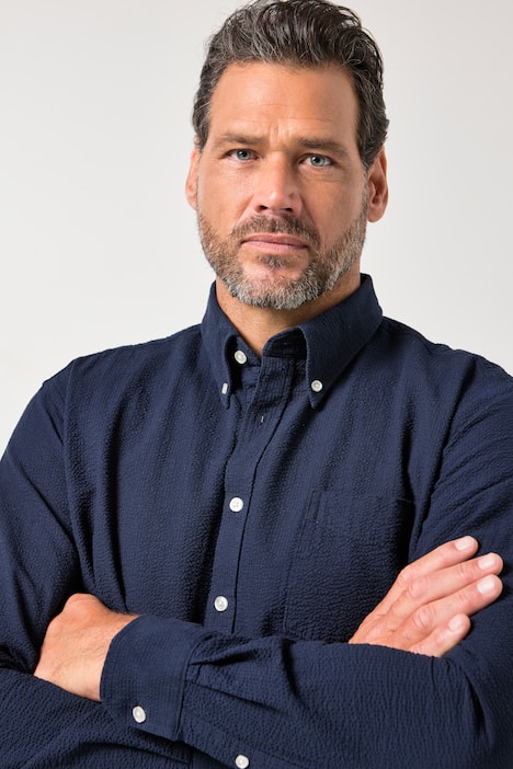 JP1880 Seersucker-Hemd, Langarm, Buttondown-Kragen, Modern Fit, bis 8 XL