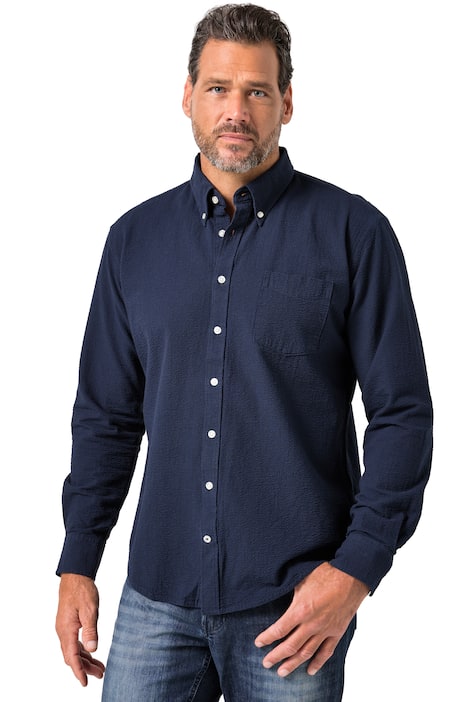 Košile, Seersucker, JP1880, dlouhé rukávy, límeček s knoflíky, Modern střih, do 8XL
