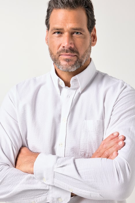 Camicia JP1880 dal taglio moderno in seersucker con maniche lunghe e colletto button-down, disponibile fino alla tg. 8XL