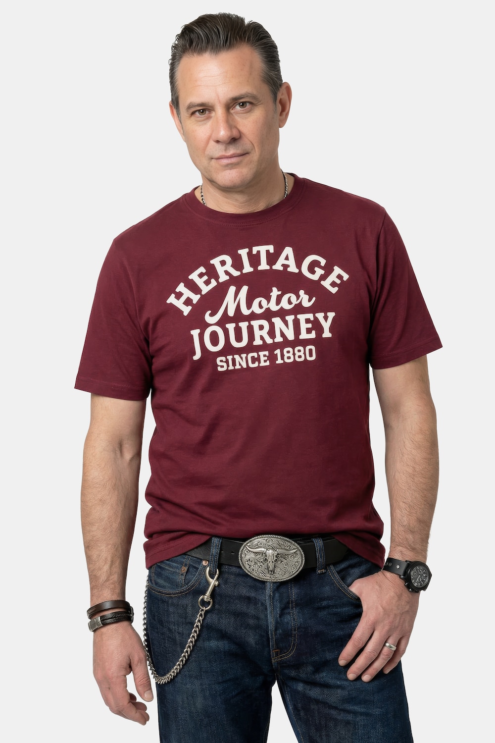 JP1880 T-Shirt, Halbarm, Brustprint, bis 8 XL