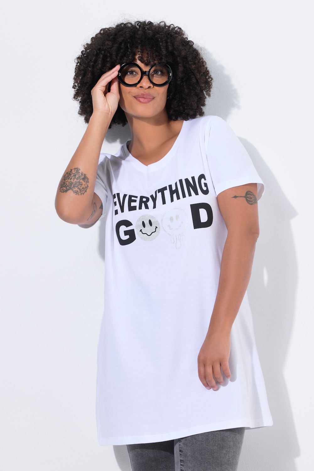 Longshirt, Smiley Schriftzug, Halbarm