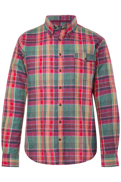 Kostkovaná košile JP1880, lněná směs, dlouhé rukávy, límeček s knoflíky, Modern střih, do 8XL