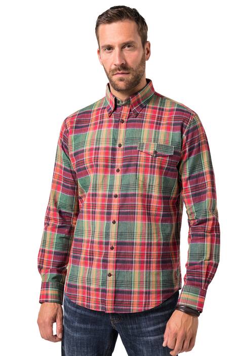 Kostkovaná košile JP1880, lněná směs, dlouhé rukávy, límeček s knoflíky, Modern střih, do 8XL