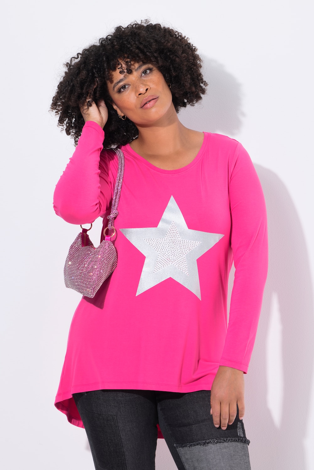 T-shirt, A-lijn, metallic ster, lange mouwen
