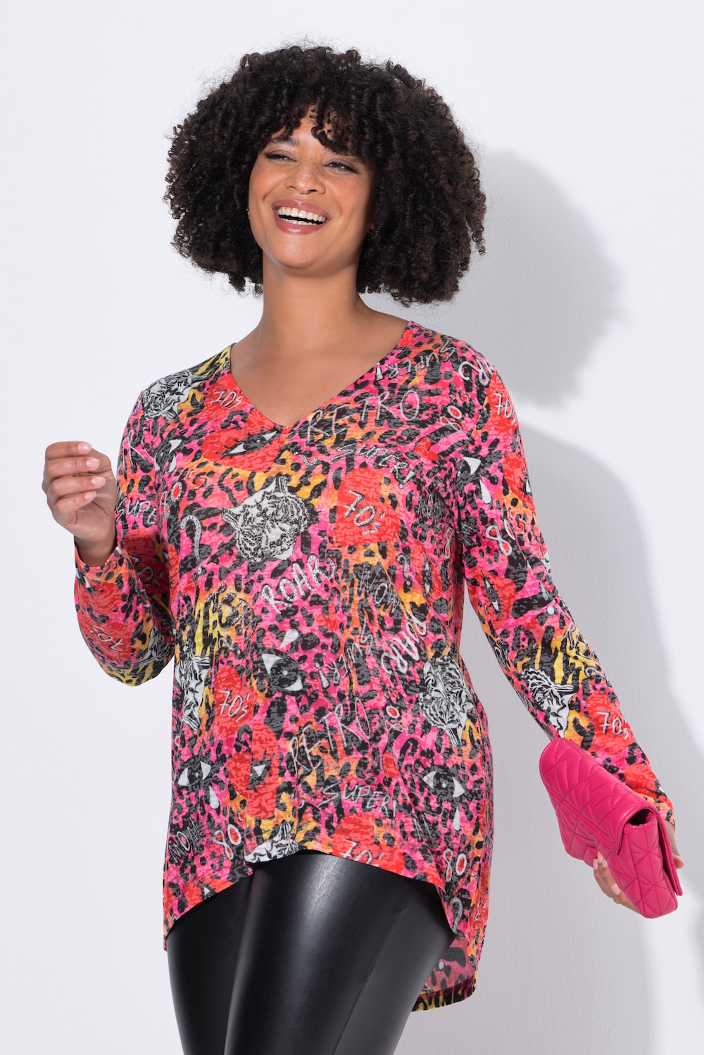 T-shirt, A-lijn, allover print, glittersteentjes