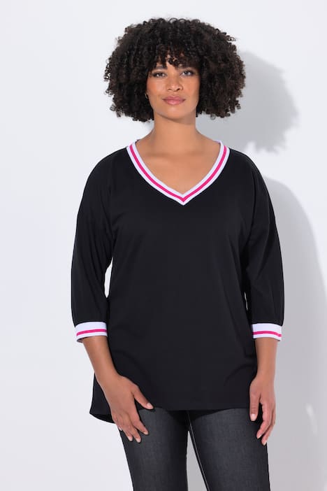 T-Shirt, oversized, Streifenbündchen, 3/4-Ärmel
