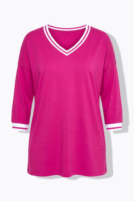 T-Shirt, oversized, Streifenbündchen, 3/4-Ärmel