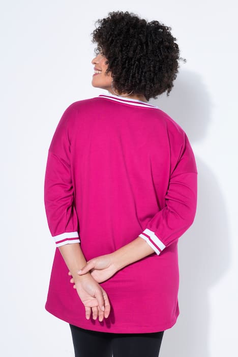 T-Shirt, oversized, Streifenbündchen, 3/4-Ärmel