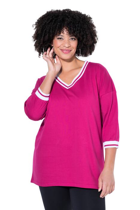 Tričko, oversize, pruhované manžety, 3/4 rukávy