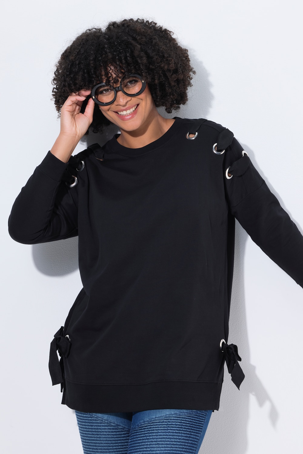 Sweatshirt, comfortabele pasvorm, decoratieve vetersluiting