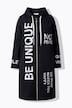 Long-Sweatjacke, A-Linie, Schriftzüge, Kapuze