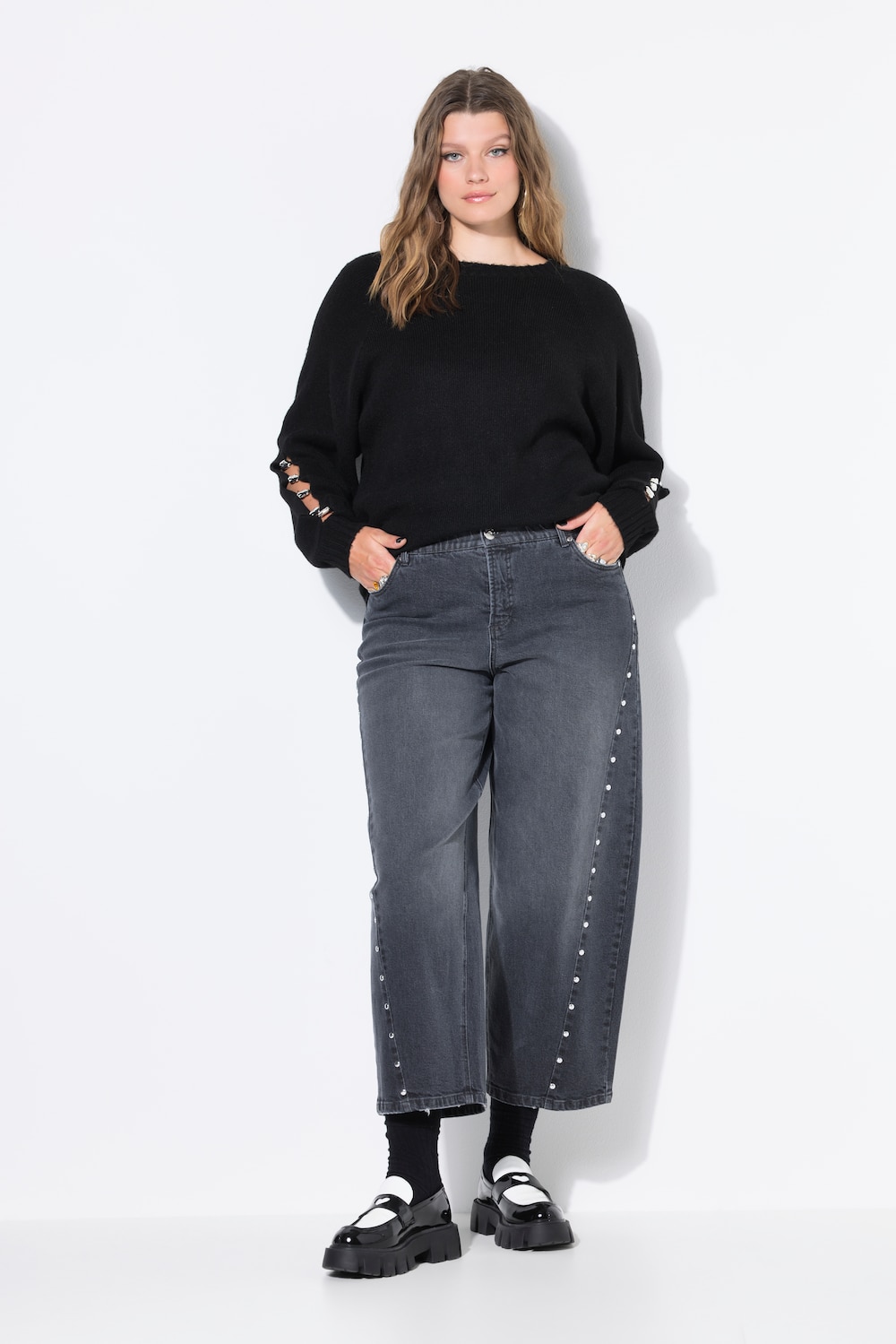 Barrel-Jeans, Wide Ballon Legs, High Waist, Ziernieten-Naht
