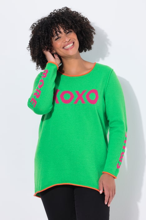 Neule, Straight Fit, statement-teksti, avoreunainen