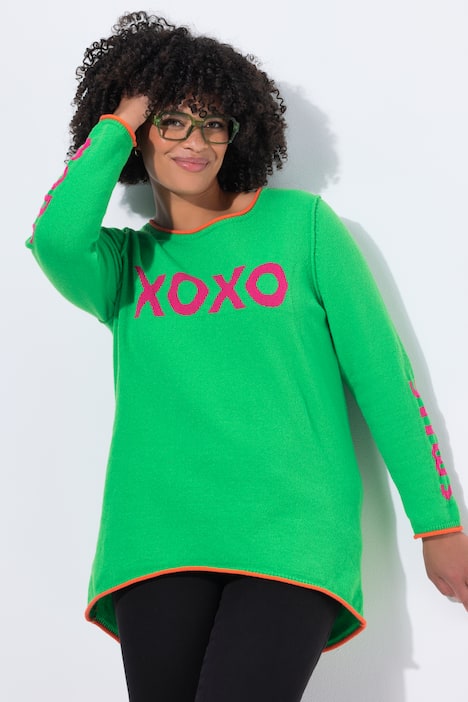 Neule, Straight Fit, statement-teksti, avoreunainen