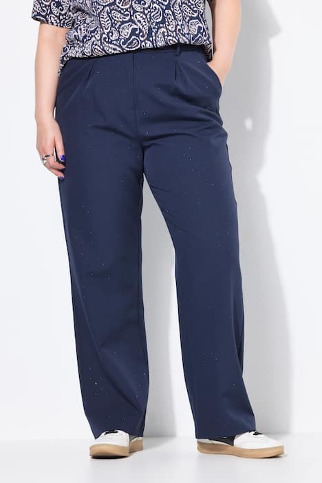 Hose, Wide Legs, High Waist, Ziersteinchen, Bundfalten