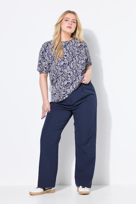 Hose, Wide Legs, High Waist, Ziersteinchen, Bundfalten