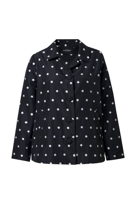 Žakárová bunda, puntíky, A střih, límeček, dlouhé rukávy