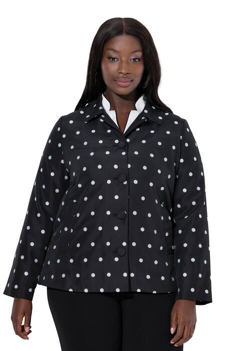 Žakárová bunda, puntíky, A střih, límeček, dlouhé rukávy