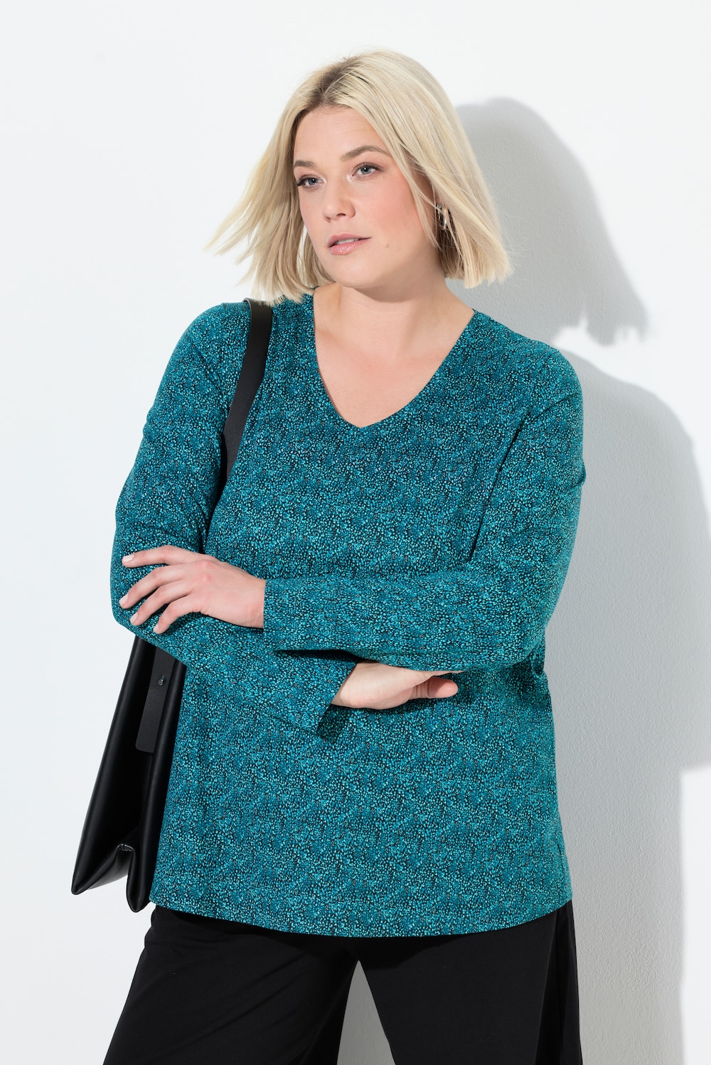 Shirt, met print, A-lijn, V-hals, lange mouw