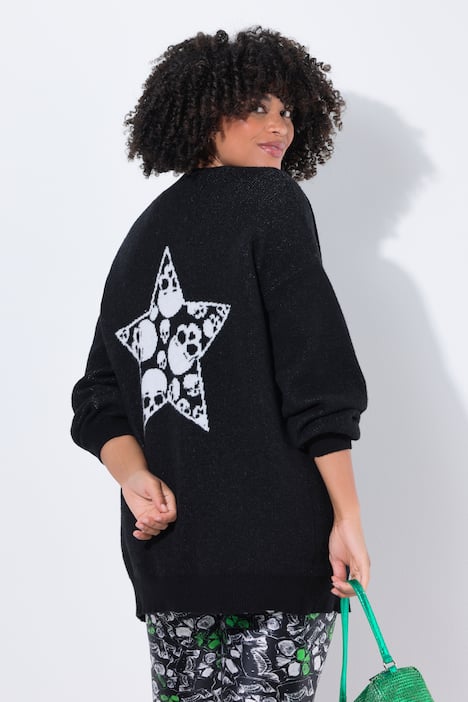 Chaqueta de punto, calavera de leopardo en la espalda, forma abierta