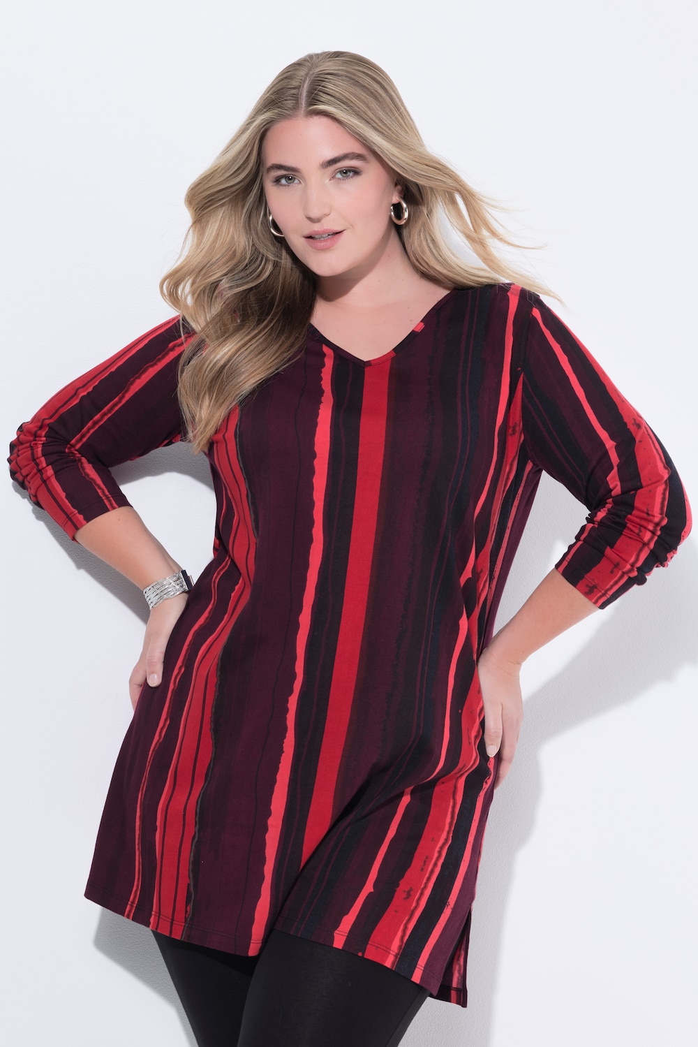 Longshirt, batikprint, A-lijn, V-hals, lange mouw