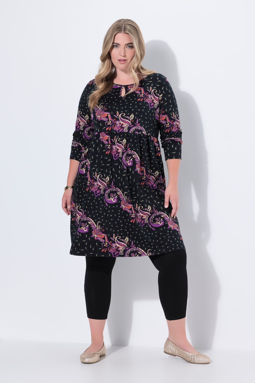 Jerseykleid, Paisley, A-Linie, Rundhals, Langarm