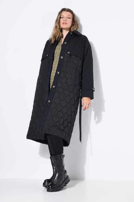 Trenchcoat, A-linje, blanding med vattering, vattert, knytebelte
