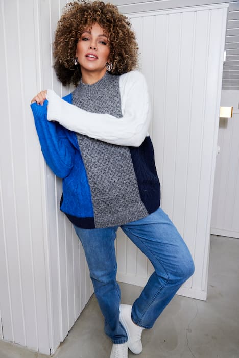 Tröja med colorblocking, stående krage, lång ärm