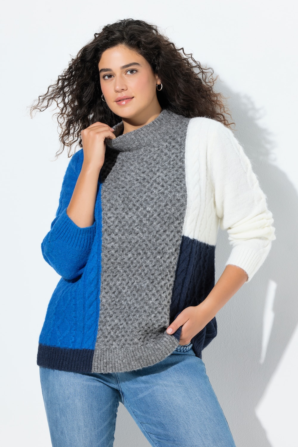 Pullover, Colorblocking, Stehkragen, Langarm