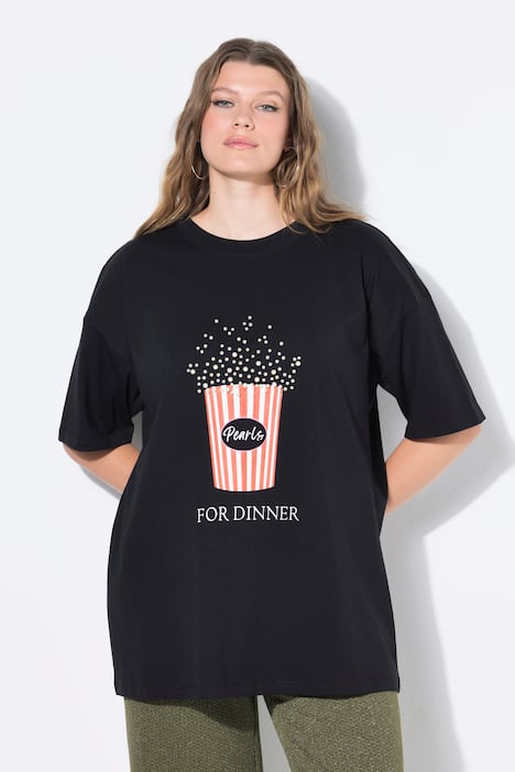 T-shirt, oversized, popcorn-print met sierkralen