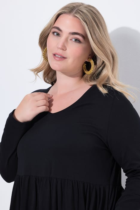 Maxikleid, A-Linie, V-Ausschnitt, Langarm
