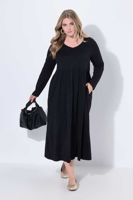 Maxikleid, A-Linie, V-Ausschnitt, Langarm