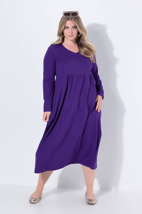 Maxikleid, A-Linie, V-Ausschnitt, Langarm