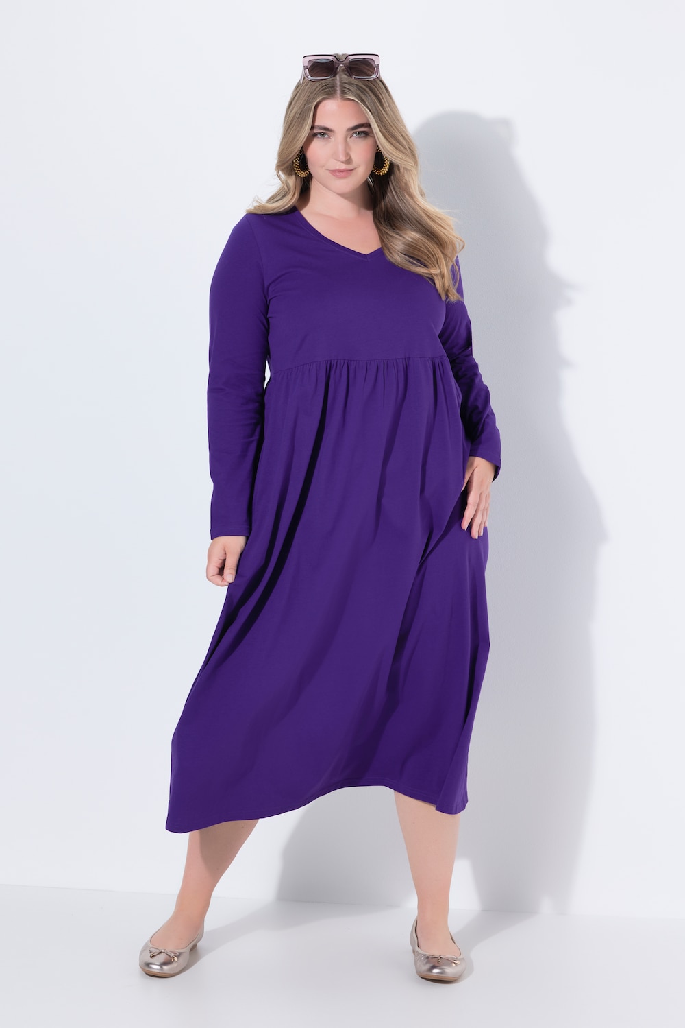 Maxikleid, A-Linie, V-Ausschnitt, Langarm