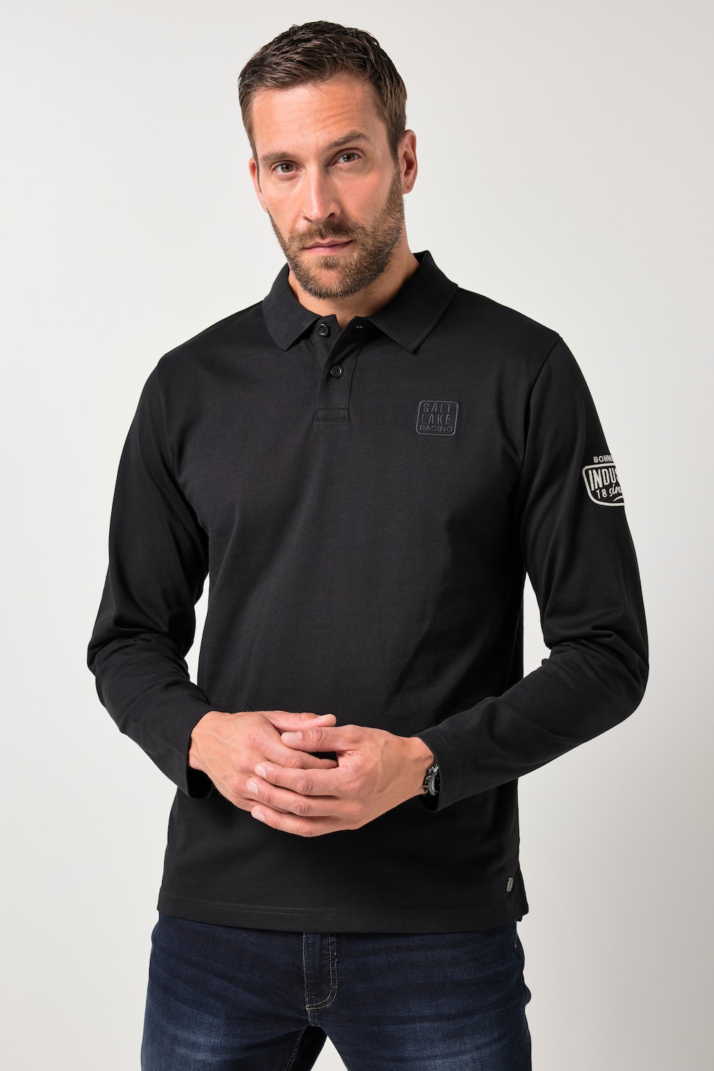 JP1880 Langarm-Poloshirt, Ärmel-Badge, bis 8 XL