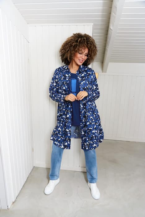 Longbluse, Buchstaben, A-Linie, Hemdkragen, Langarm