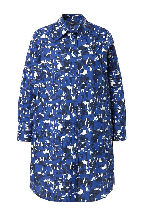 Dlouhá tunika, písmena, áčkový střih, košilový límec, dlouhé rukávy