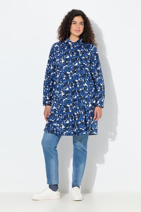 Longbluse, Buchstaben, A-Linie, Hemdkragen, Langarm