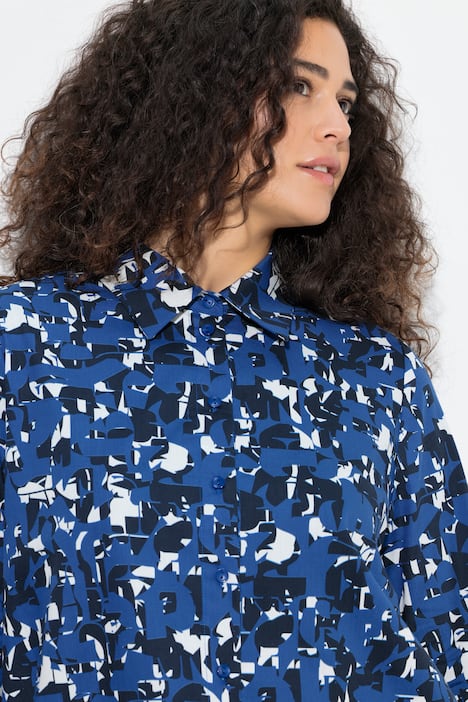 Longbluse, Buchstaben, A-Linie, Hemdkragen, Langarm