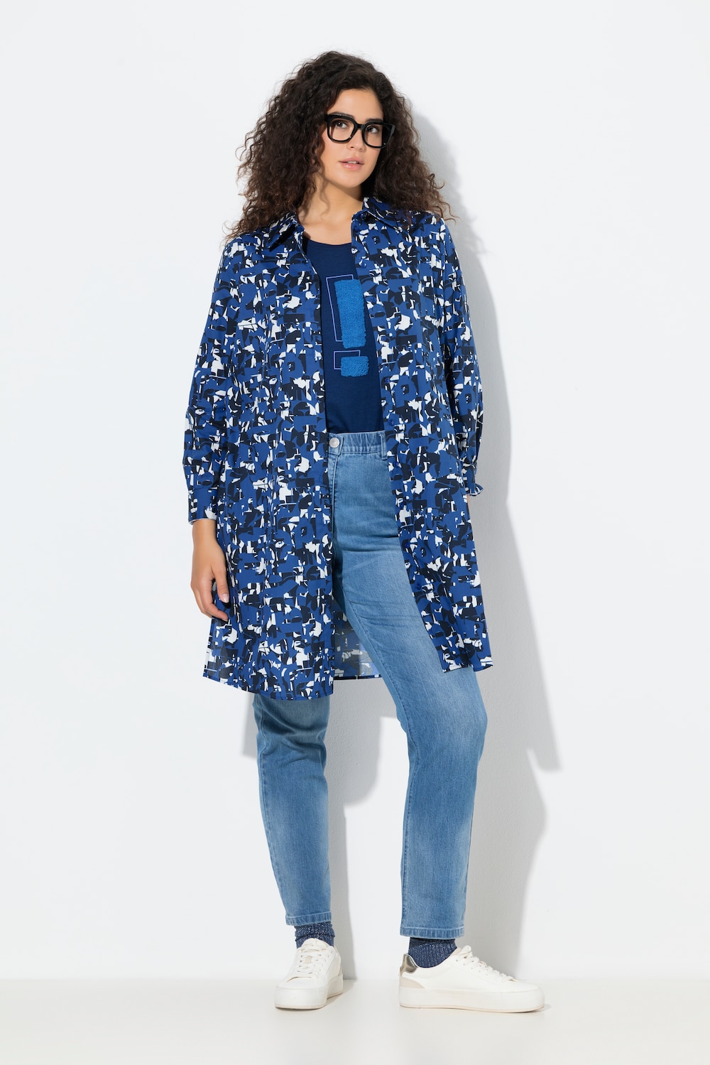 Große Größen Longbluse, Damen, blau, Größe: 58/60, Baumwolle, Ulla Popken