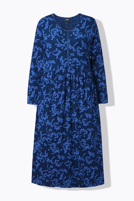 Midikleid, Schriftdruck, A-Linie, Rundhals, Langarm