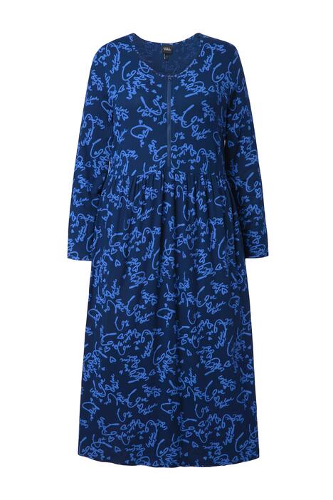 Midi šaty, potisk s nápisy, áčkový střih, kulatý výstřih, dlouhé rukávy