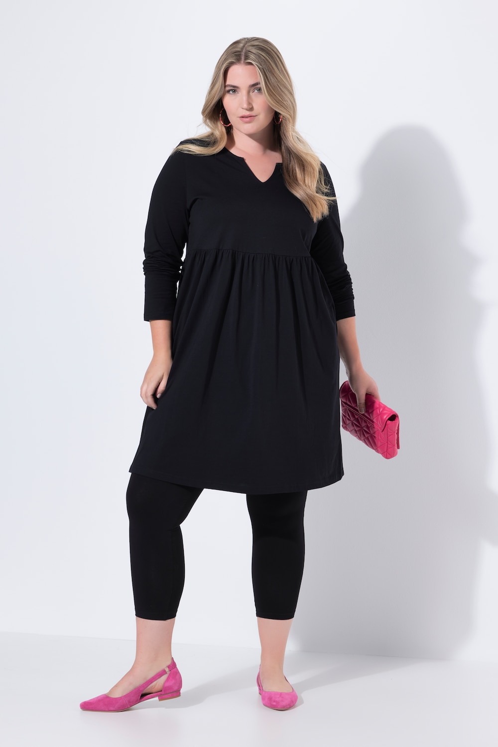 Jerseykleid, A-Linie, Tunika-Ausschnitt, Langarm