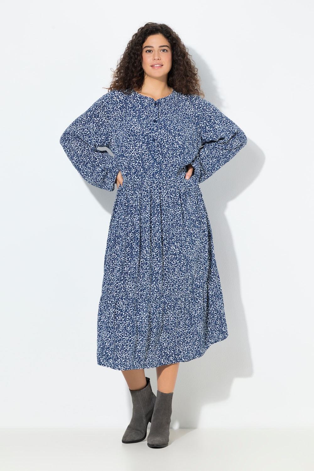 Thumbnail - Große Größen Midikleid, Damen, blau, Größe: 42/44, Viskose, Ulla Popken